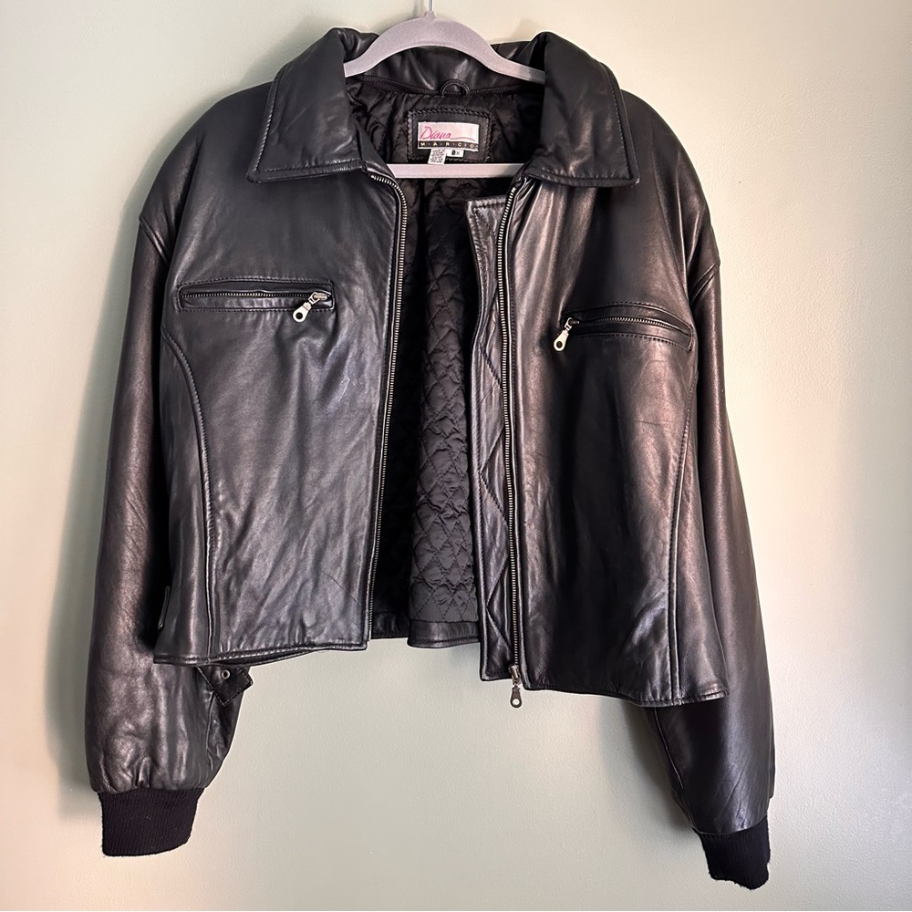 Diana Marco Leather Jacket Adjustable Buckle Side Quilted Lining Vintage Size 2X
